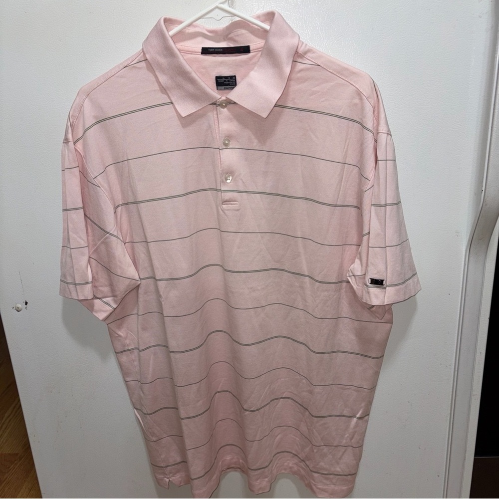Nike Tiger Woods Pink with green Striped Polo Shirt